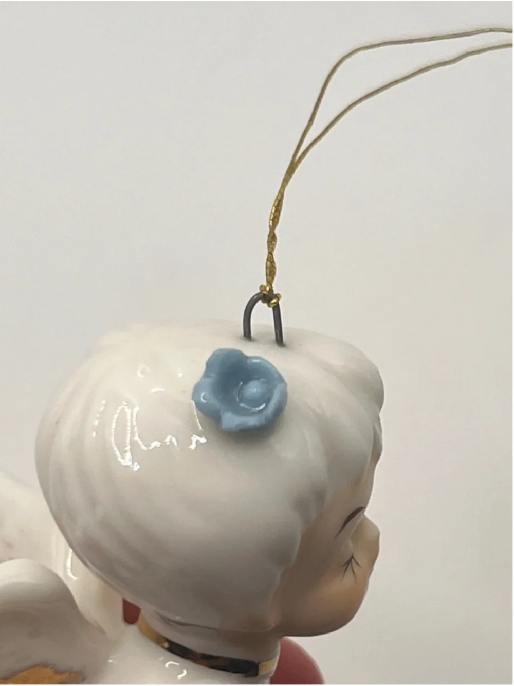 2 Vintage Ceramic Angel Christmas Ornaments Sleeping Blue Pink Japan Mid Century